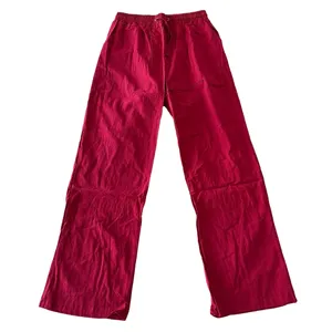 Women's Pull On Elastic Waist Red Linen Cotton Style Pant Size M #260691 thumbnail 1
