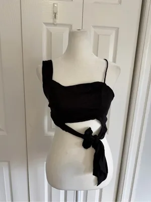 Free People Mila Tie Crop Top Black Size Medium NWT thumbnail 2