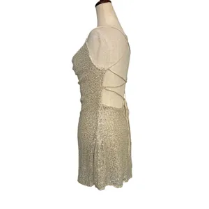 Hello Molly Champagne Gold Sequin Cowl Neck Lace‎ Up Back Mini Dress US 6 Viral thumbnail 10
