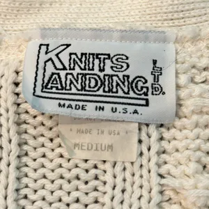 Knits Landing | M | VINTAGE 80's Cream Cable Knit Long Line Cardigan Sweater thumbnail 3