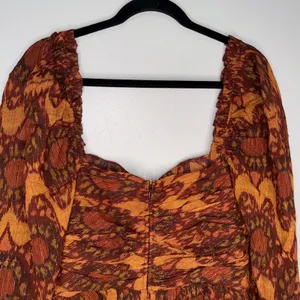 Ulla‎ Johnson Mini Dress Women 10 Orange Excellent Ikat Metallic Ruffle Ruched thumbnail 8