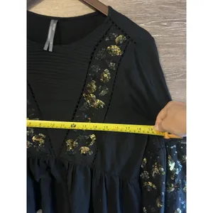 Anthropologie Black & Gold Sequined Peplum Peasant Top Balloon Sleeves M Party thumbnail 3