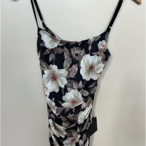 Lulu’s We Really Mesh Black Floral Print Sleeveless Ruched Midi Dress NWT Small thumbnail 7