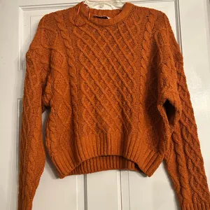 Pink Rose Warm Orange Cable Knit Sweater thumbnail 1