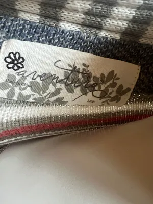 Striped Open-Front Draped Cardigan Sweater - Gray, Red & Cream thumbnail 2