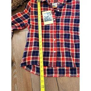 NWT Birds of Paradis Trovata Logan Henley Flannel Shirt Womens Red Blue XS thumbnail 5