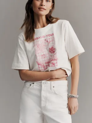 NWT Maeve Corey Cotton Boxy Short-Sleeve Tee with Pink Graphic Size XS thumbnail 1