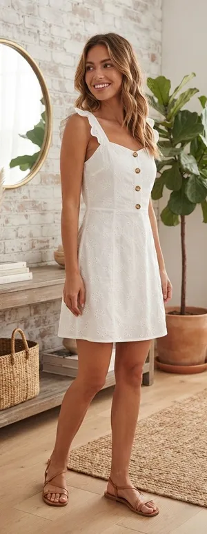 As U Wish White Eyelet Button Mini Dress thumbnail 1