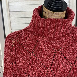 POL Chenille‎ Chunky Knit Turtleneck Crop Pullover Maroon Red Medium thumbnail 6