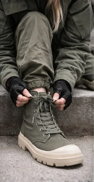 Portland‎ Boot Co JoJo Sage Green Canvas Lug Sole Sneaker Boots Women's 10M thumbnail 1