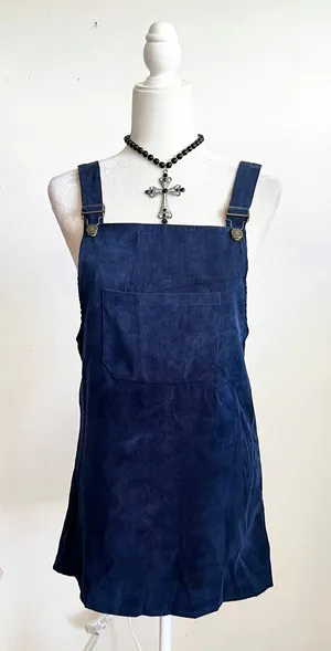 Corduroy Overall Dress Vintage Inspired Cottagecore‎ Indie Sleaze Grunge Blue XS thumbnail 1