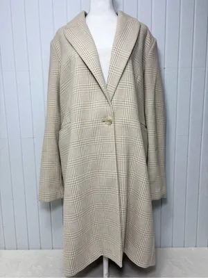 Primark Cream Plaid Long‎ Blazer Jacket Size 12 thumbnail 3