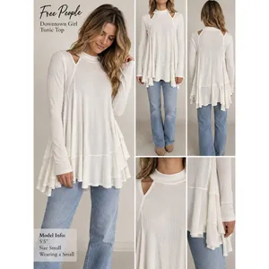 Free People Downtown Girl Tunic Top White Mock Neck Cold Shoulder Ribbed Small thumbnail 2