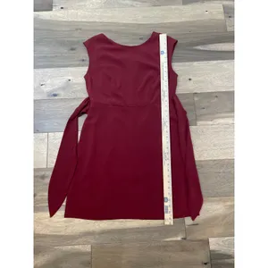 LOFT Sleeveless Sheath Dress Size 8 Burgundy V Back Tie Waist Fully Lined thumbnail 8