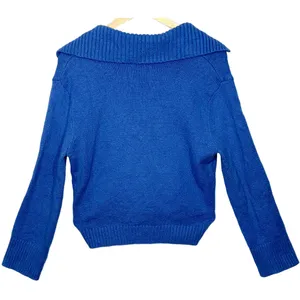 Abercrombie & Fitch Blue Ribbed Knit Collared Long Sleeve V-Neck Sweater Size S thumbnail 2
