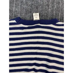 PINK Victoria's Secret Sweater Women M Blue White Striped Cropped Sleeve Detail thumbnail 4