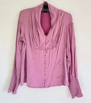 SCARLET DARKNESS Women Renaissance Retro Shirt Lantern Sleeves Top Size L Purple thumbnail 1