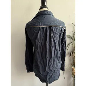 Free‎ People Off Campus Button Down Shirt Navy Metallic Size Small thumbnail 2