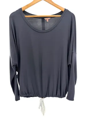 Eberjey Gisele Slouchy Top Charcoal Gray Tencel Modal Drawstring Hem Long Sleeve thumbnail 1