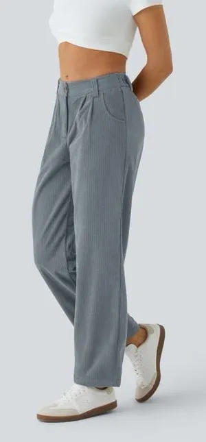 NWT HALARA Mid Rise Zipper Pocket Corduroy Casual Pants in Blue Women’s Sz Large thumbnail 1