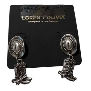 Loren + Olivia Silver Cowboy Hat Boot‎ Western Dangle Earrings Cowgirl New thumbnail 1