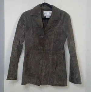 BB DAKOTA brown 100% Leather Long Sleeve Button Up Jacket Lined Classic Moto thumbnail 1