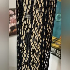 Black Lace Fishnet Footless Tights thumbnail 4