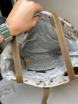 Myra Mesa Trail Hairon Tote Bag Rustic Cowhide Design, Brown Leather Handles thumbnail 6
