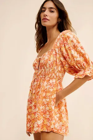 Free People Show Me Love Romper Boho Puff Sleeve thumbnail 5