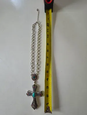 Turquoise Garnet Cross Necklace 16” thumbnail 4