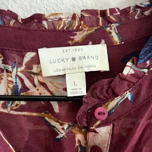 Lucky Brand Ruffled Floral Print Button Up Shirt Chiffon Semi Sheer Large thumbnail 3
