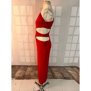 Windsor Red Own The Night One-Shoulder Cutout Knit Stretch Maxi Dress Sz Medium thumbnail 9