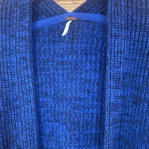 Free People High Hopes Chunky Knit Open‎ Front Cardigan in Blue Combo Size Large thumbnail 9