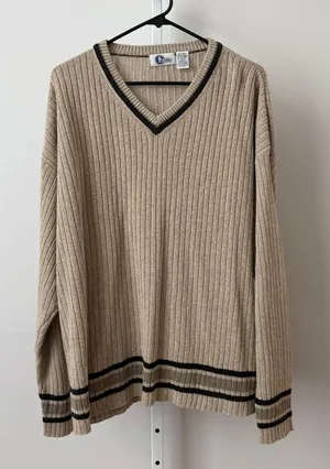 Arizona XL Tan Sweater Silk Lambswool‎ Ribbed Grandpacore Academia Trim Preppy thumbnail 1