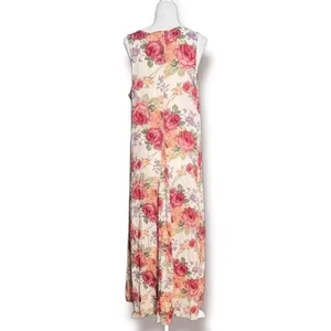 Vintage 90s Baby Pink Floral Crinkle Maxi Dress‎ Romantic Sleeveless Rayon Small thumbnail 4
