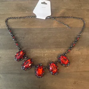 Dark silver tone red gemstone statement necklace thumbnail 2
