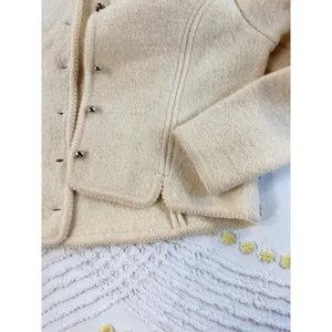 Vintage Distinction Cream 100% Wool Button‎ Front Cardigan Jacket Silver Buttons thumbnail 4