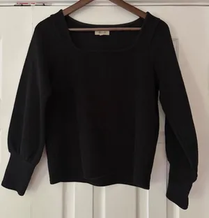 Madewell‎ Womens Medium Black Ribbed Square Neck Balloon Sleeve Knit Top M thumbnail 1