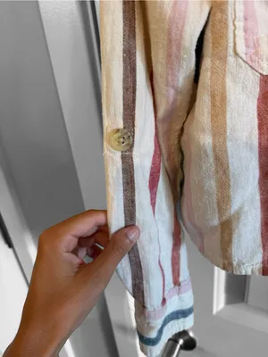 American Eagle Outfitters Striped Button-Down Shirt in Cream, Red & Blue thumbnail 4