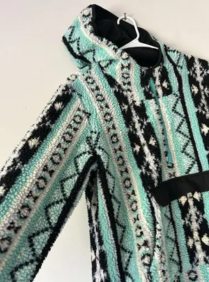 90s Streetwear Crazy Train Fiesta Deep Pile Fleece Hoodie Women’s Size Medium thumbnail 3