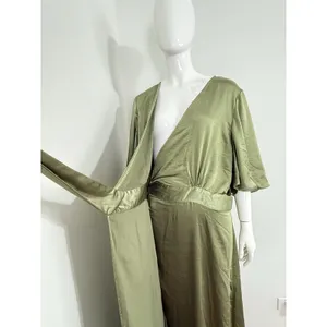 Six Stories Sage Green Satin Wrap Maxi Dress Women UK 22 Flutter Sleeve NWT $199 thumbnail 8