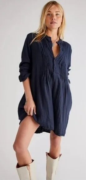 CP Shades Black Cotton Silk Pintuck Pleated Yoko Tunic‎ Dress Small EUC thumbnail 1