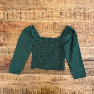 BB Dakota Smocked Puff Sleeve Top M Emerald Green‎ Cropped Minimalist Clean Girl thumbnail 8