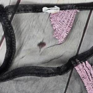 Sheer Black Embroidered Bird Midi Dress Women's Mesh‎ Long Sleeve Keyhole Button thumbnail 4