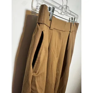 OGL Women M High Waisted Pleated Trousers Brown Wide Leg Dress Pants NEW thumbnail 5