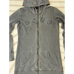 Y2k Vintage Gray Embroidered Full Zip Hoodie Gothic Grunge Women’s Size S thumbnail 3