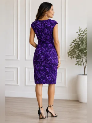 Lauren Ralph Lauren Purple Floral Faux Wrap Ruched Dress Size 4 thumbnail 2
