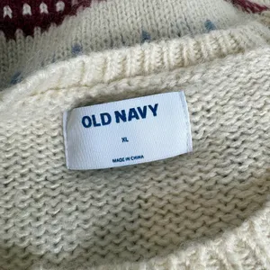 Old‎ Navy Balloon Sleeve Neutral Fair Isle Sweater Cream Burgundy Blue Size XL thumbnail 4