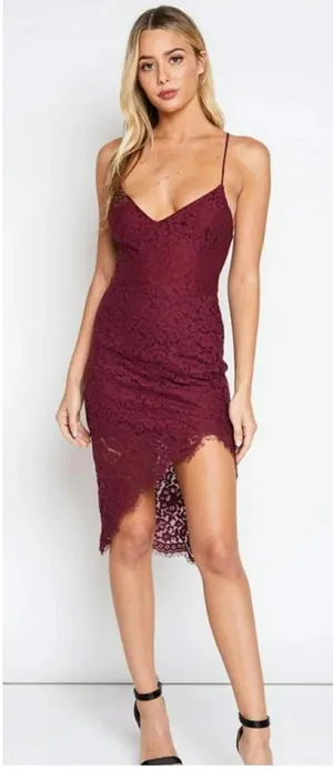 Lovers +‎ Friends Burgundy Lace Strappy Back Midi Dress Skylight Dress Size S thumbnail 1