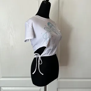 NWT CIDER JELLYFISH RHINESTONE CUT OUT SIDE TIE TEE thumbnail 3